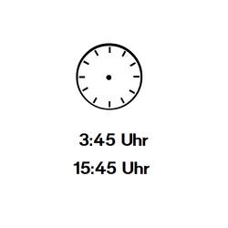 Uhrzeiger eintragen: Drei Uhr fuenf und vierzig