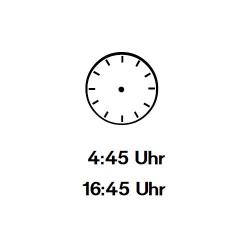 Uhrzeiger eintragen: Fünf Uhr fünf und vierzig