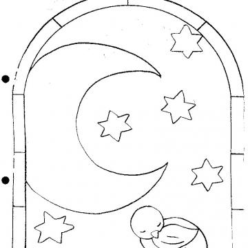 Mond mit Sternen im Fenster zum Ausmalen